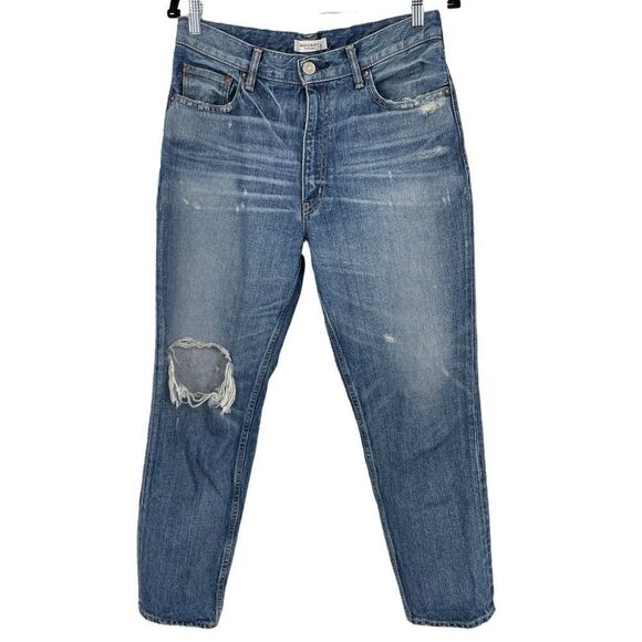 Moussy Vintage Marshall Boy Distressed Busted Knee Chewed Hem High Rise Jeans - Picture 2 of 11